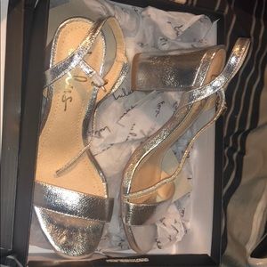 Metallic silver heels